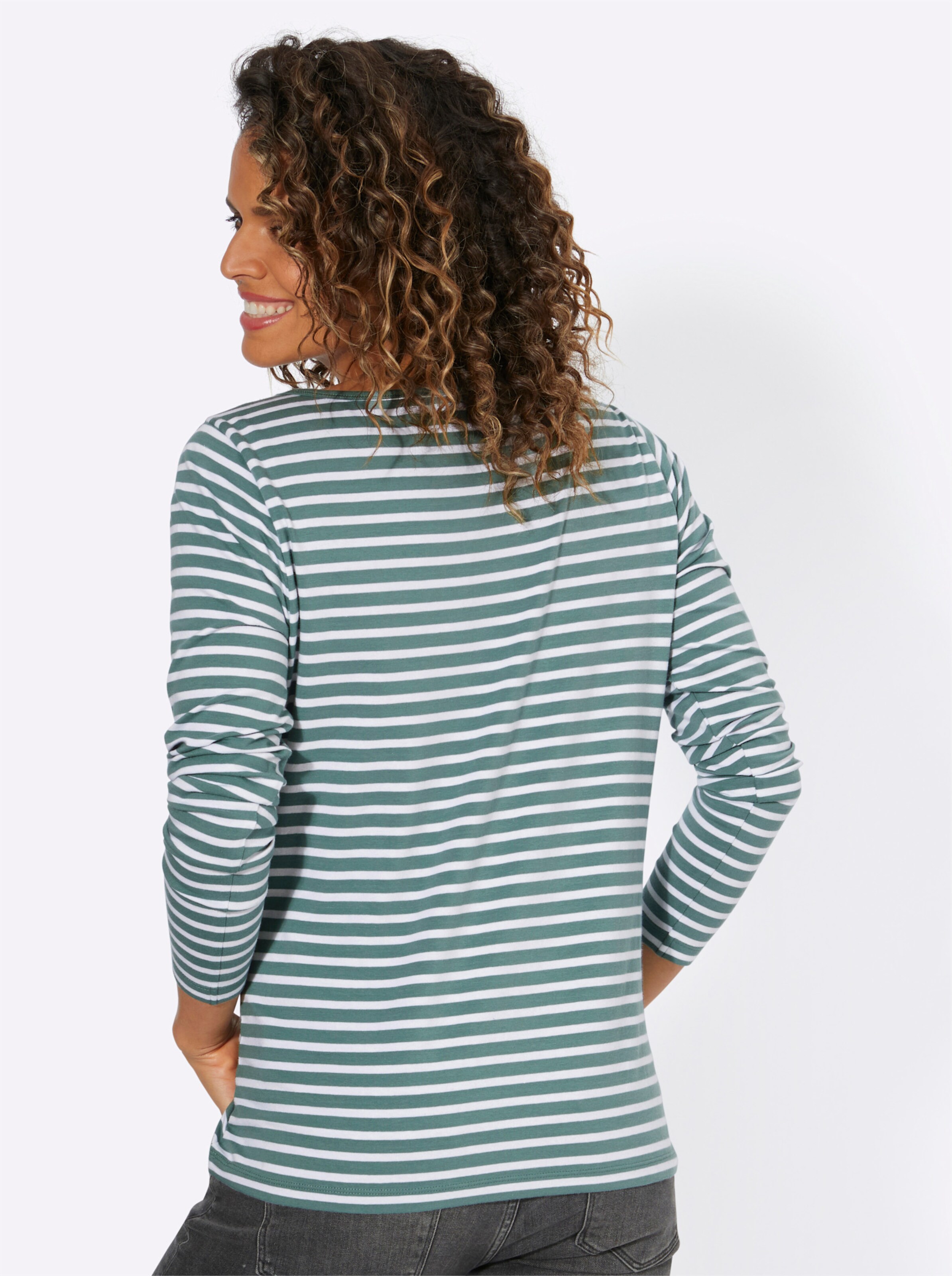 Ringelshirt in jade-ecru-geringelt