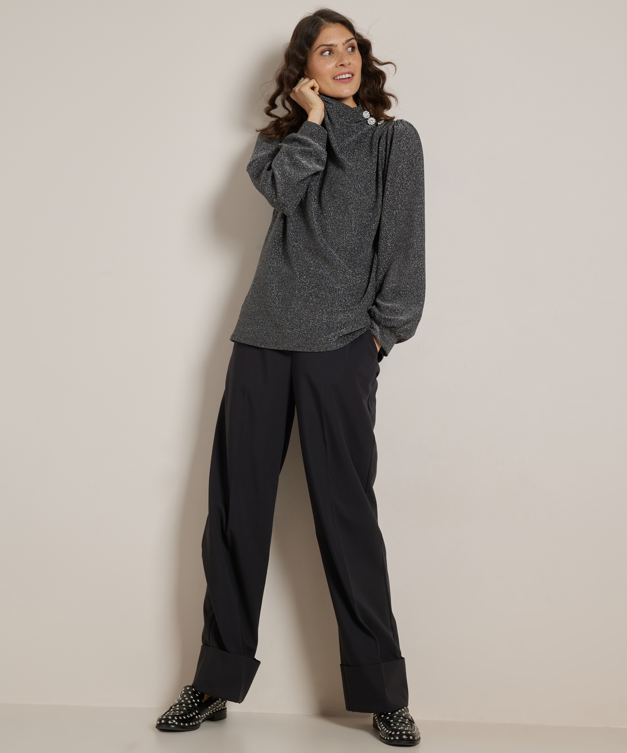 glitter top schouderknopen