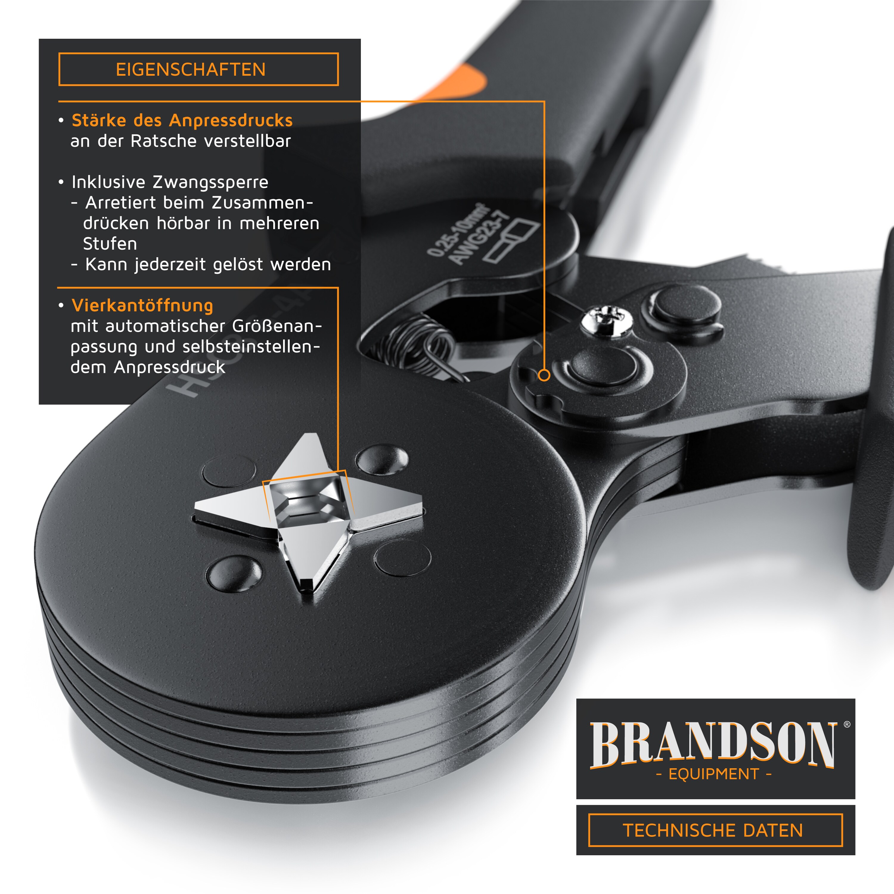 Brandson Crimpzange inkl. 1200 Aderendhülsen- Set - Profi Isolierhülsen Sortiment - Aderendhülsenzange - 0,25 mm2-10mm2