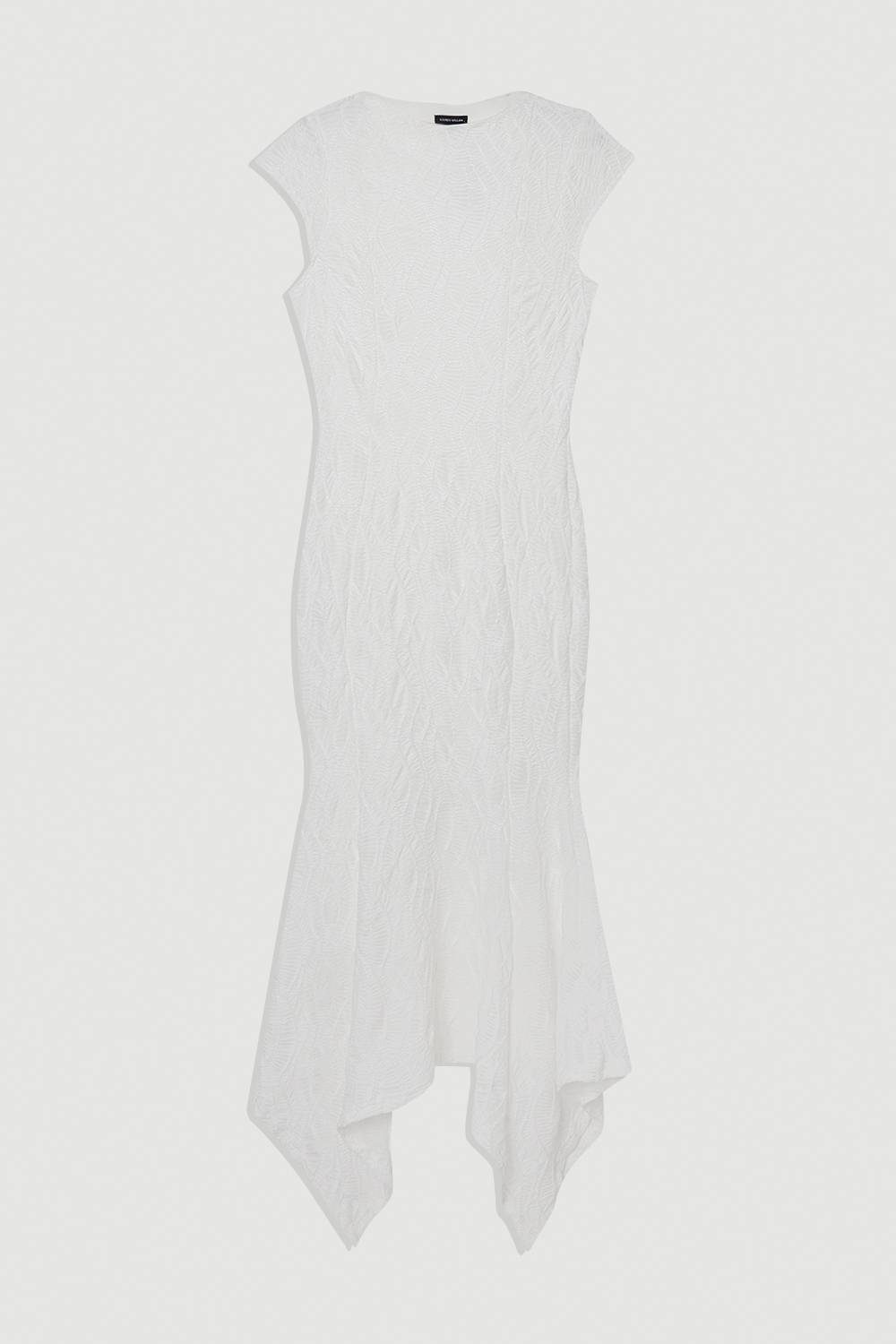 KarenMillen Robe Maxi en Jersey à Manches Courtes avec Ourlet Mouchoir Texturé et Détails de Finition