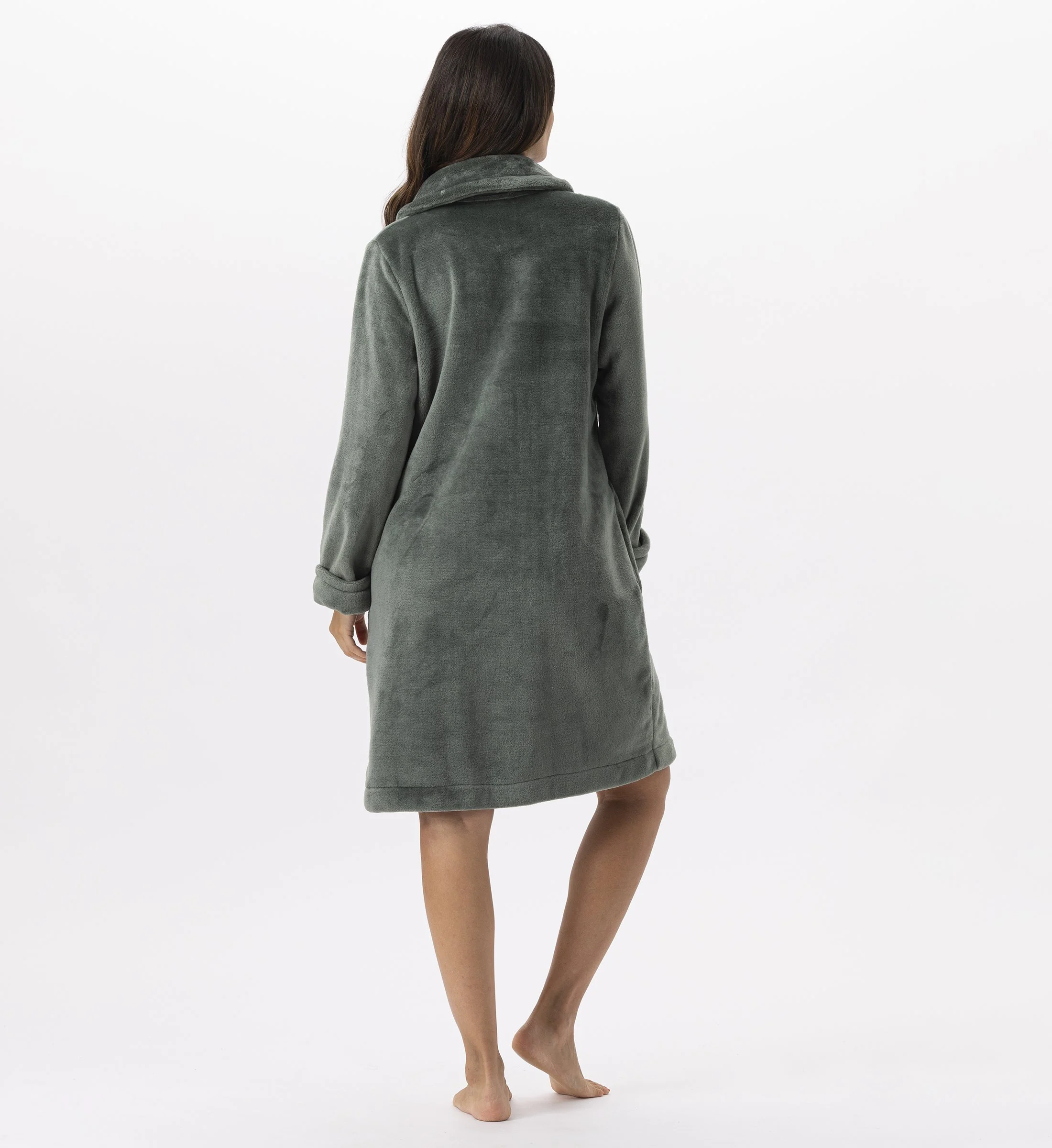 ESSENTIEL H56B - Robe de chambre zipée en peluche flanelle | Vert