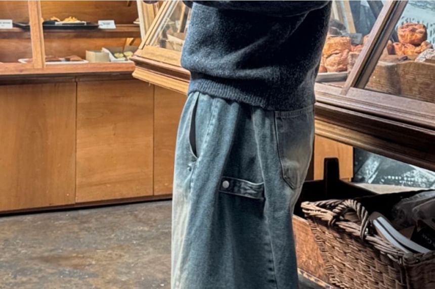 SeoulPop - Gewassen baggy jeans met trekkoordtaille