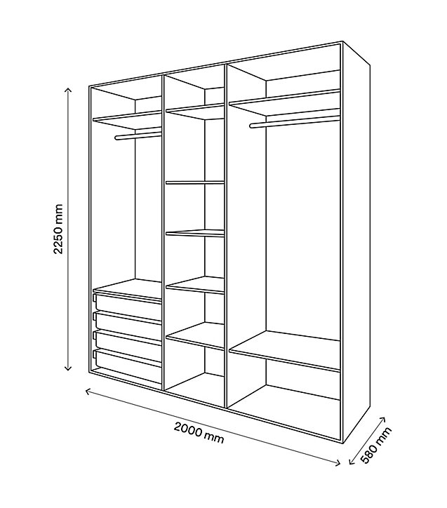 Dressing effet chêne grisé 6 tablettes 4 paniers GoodHome Atomia H. 225 x L. 200 x P. 58 cm