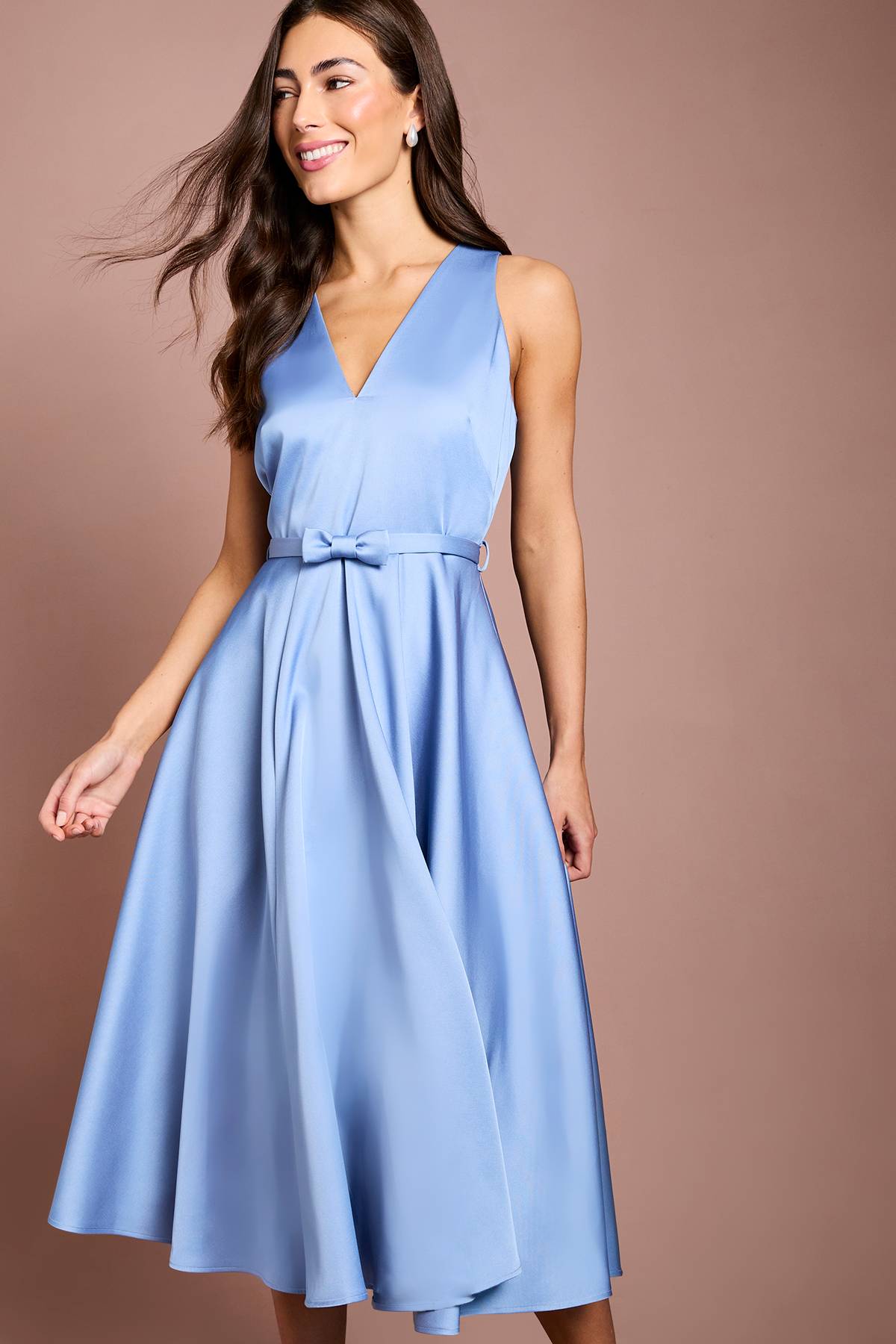 Coast Robe Midi À Col En V Avec Nœud Et Jupe Volumineuse
