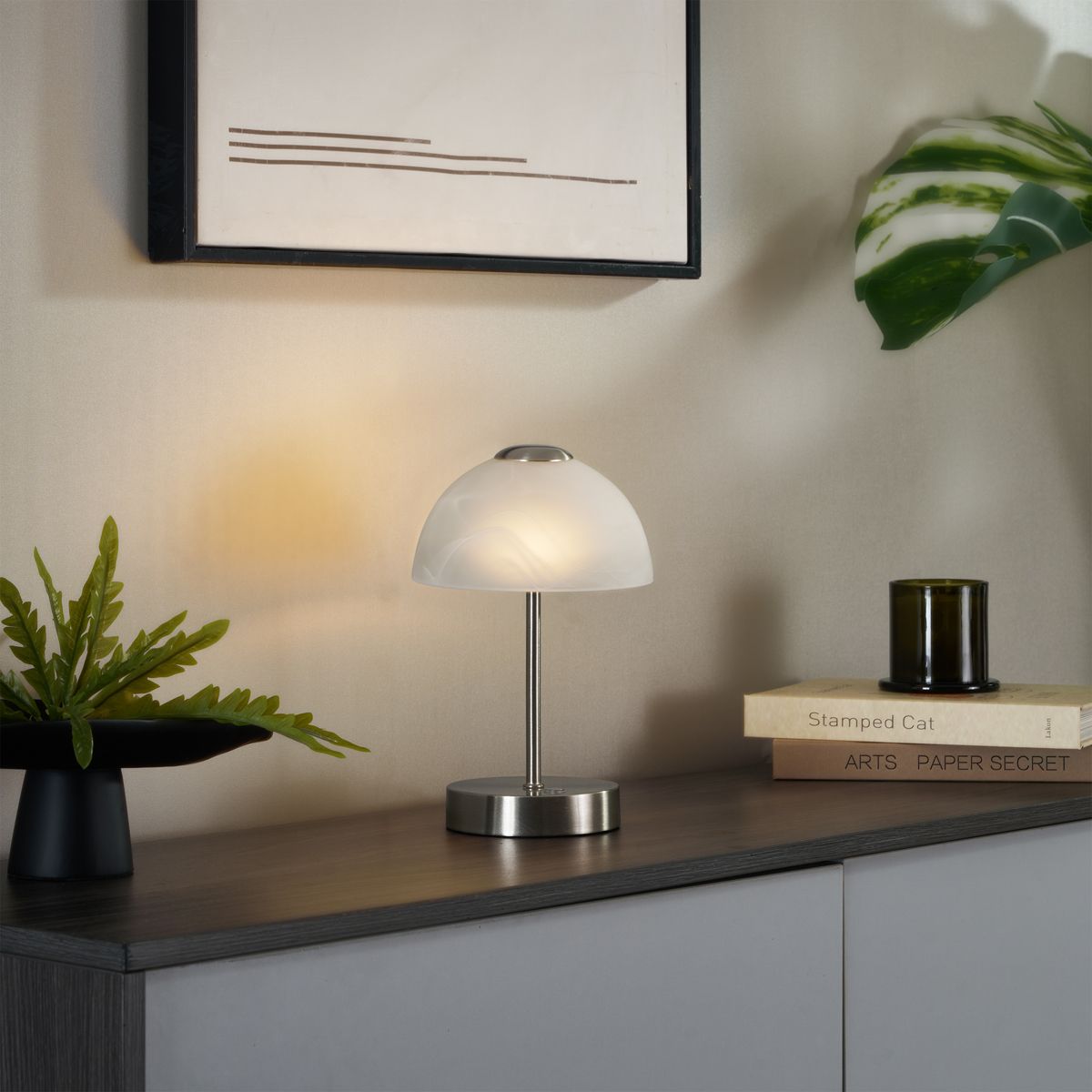 Design tafellamp staal met opaal glas incl. LED dimbaar - Joya