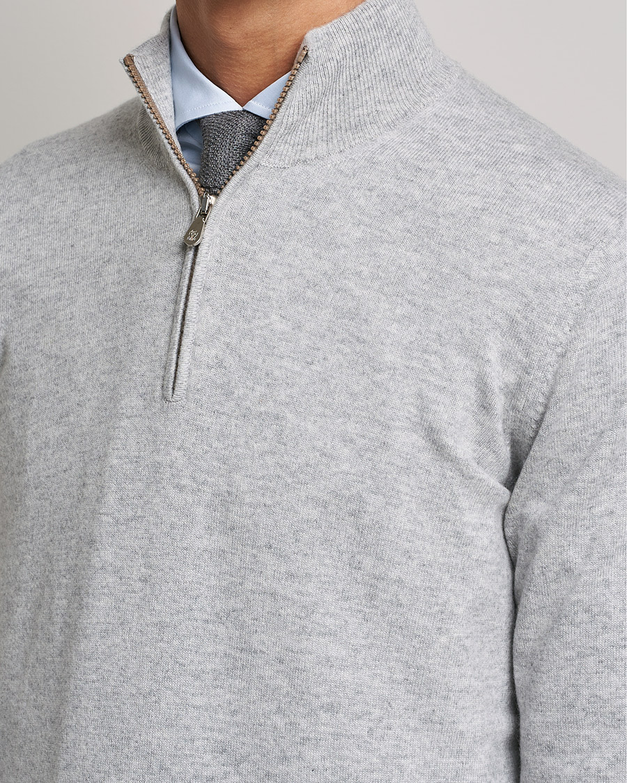 Brunello Cucinelli 2 Ply Cashmere Half Zip Light Grey
