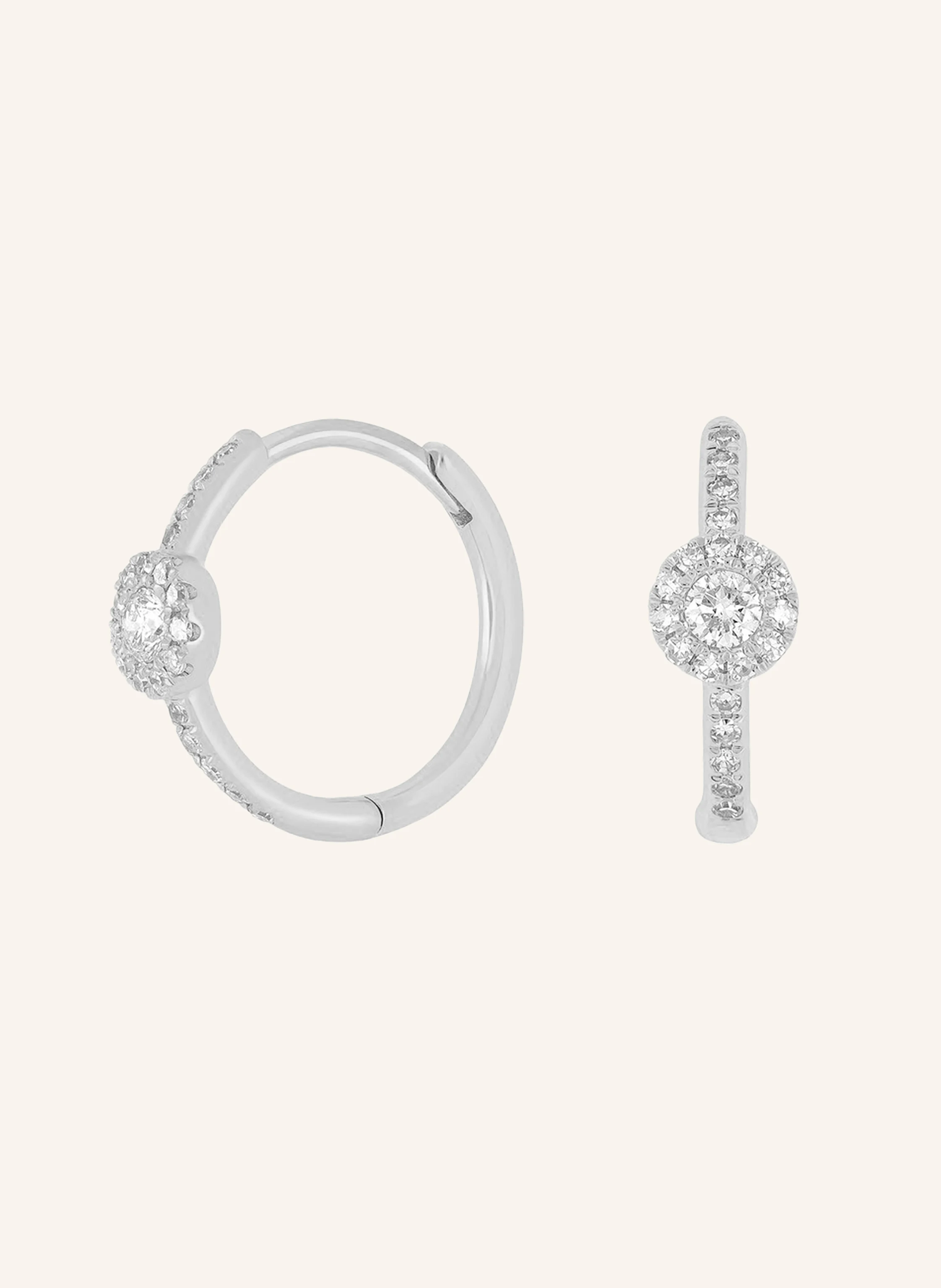 Leaf Creolen PAVE II aus 14 Karat Weißgold mit Diamanten