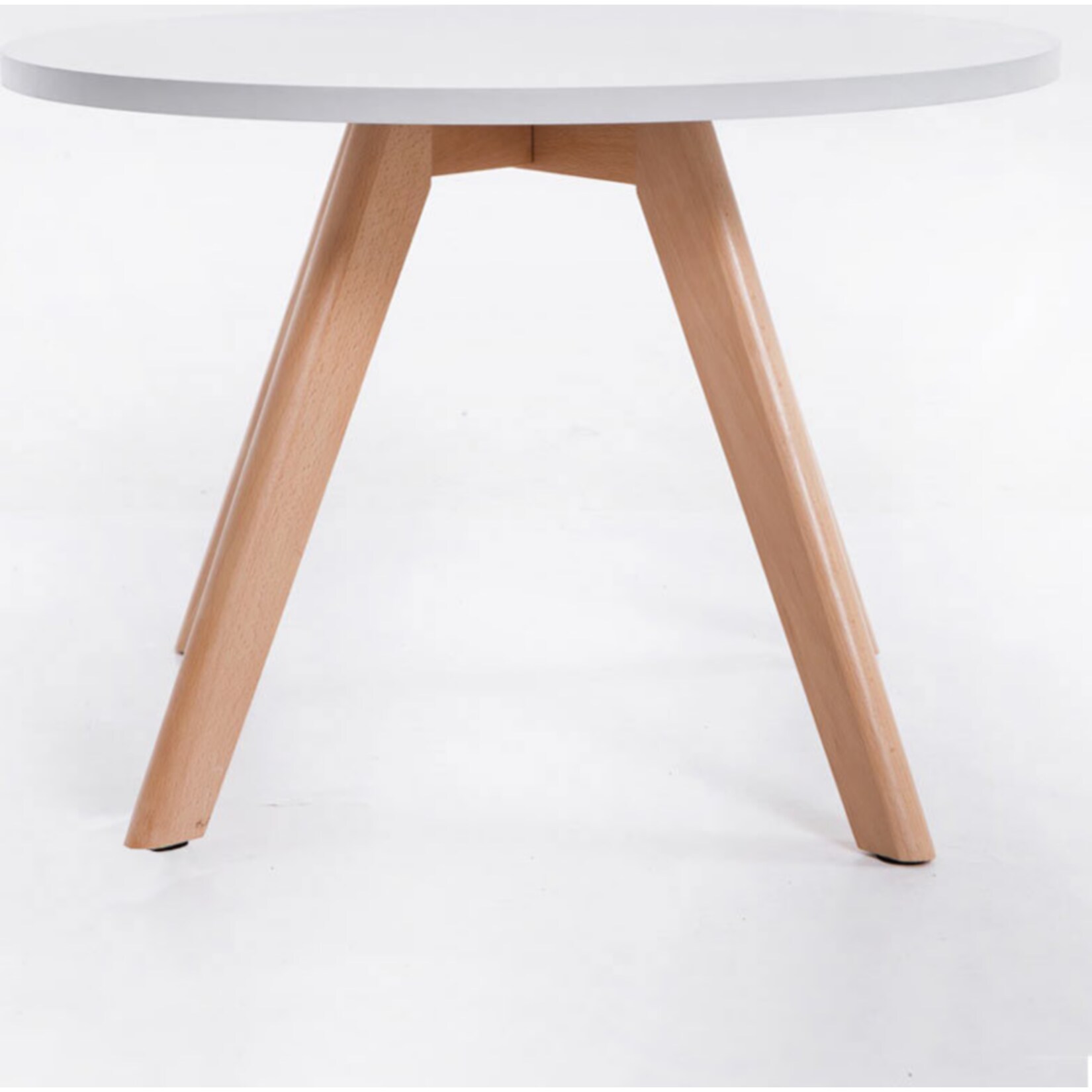 CLP Design-Beistelltisch EIRIK aus Holz I Runder Teetisch mit matt weißer Tischplatte I Kompakter Couchtisch mit Holzbeinen