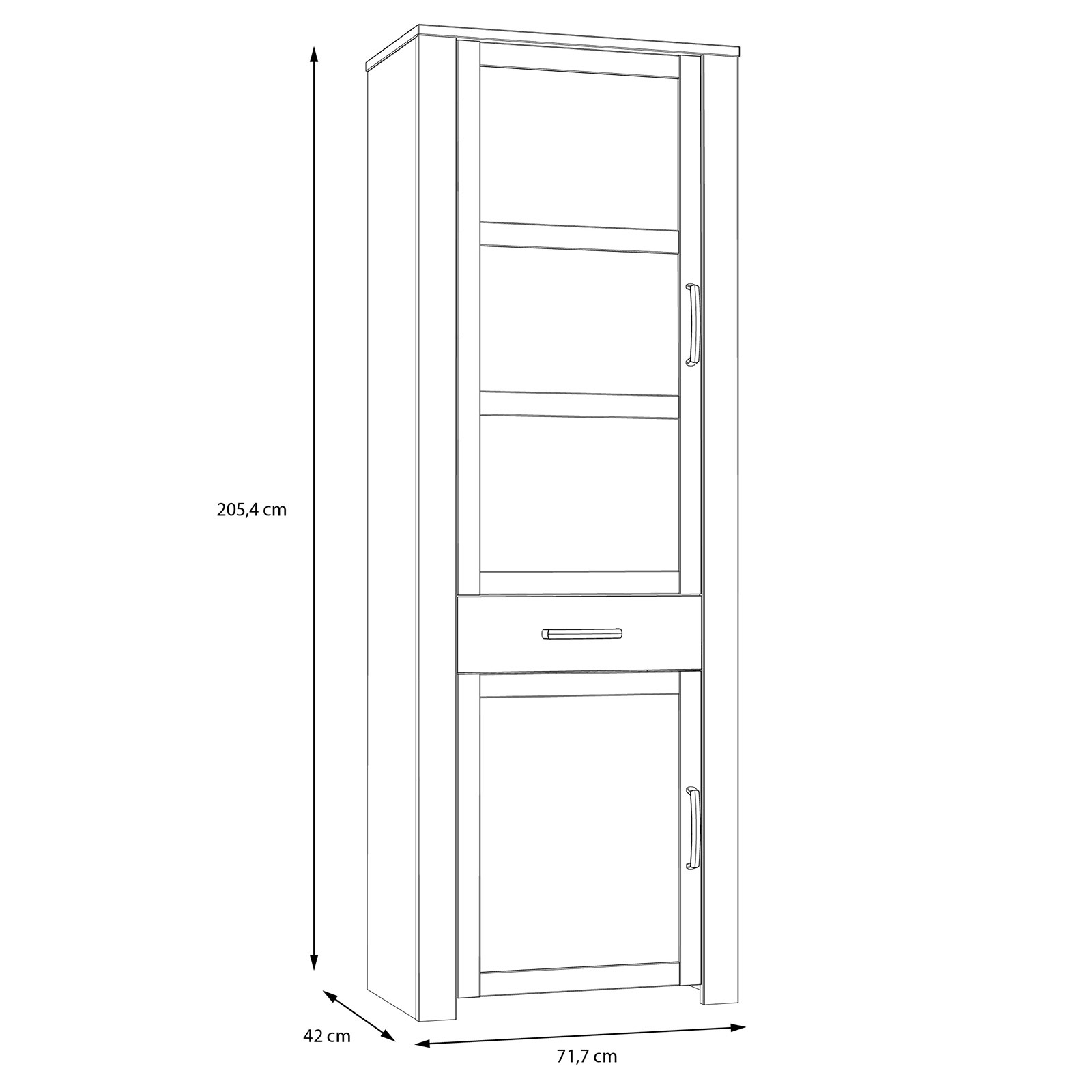 Standvitrine - Eiche grau - Riviera Eiche - 72 cm breit