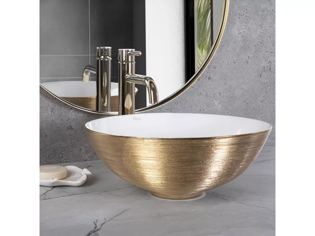 Vasque À Poser Rea Stella Brush Gold White