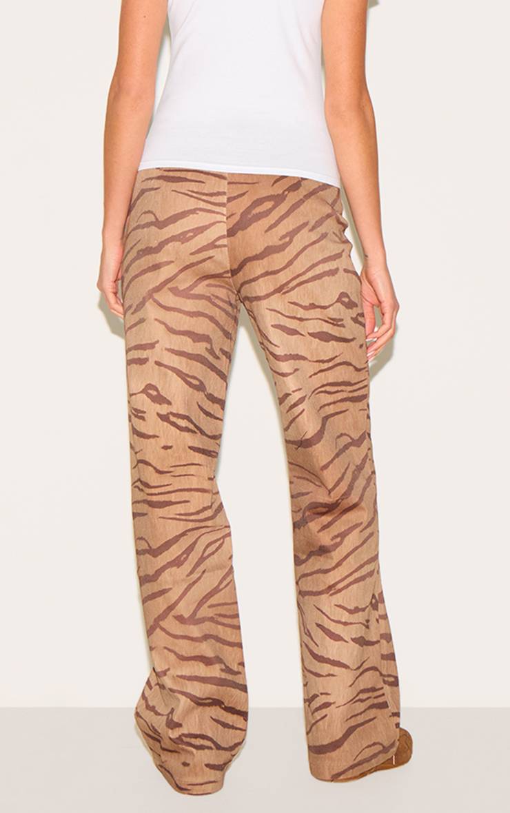 Marron Pantalon Imprimé Tigre
