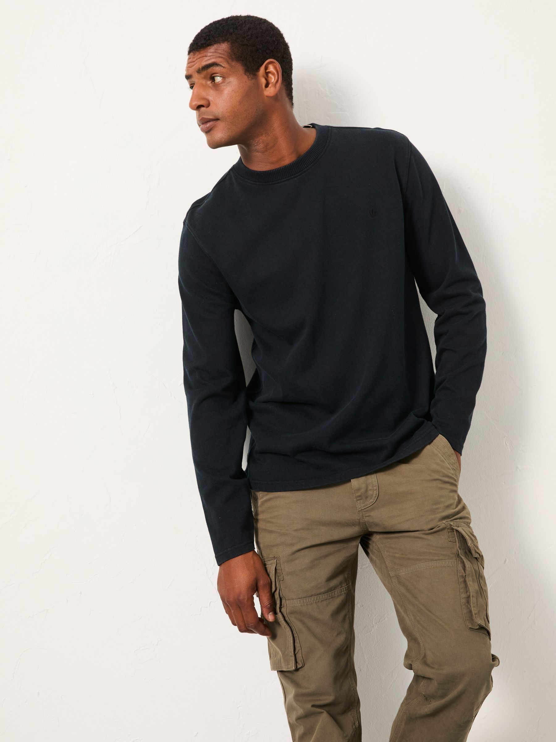 Zwart - FatFace Lange Mouw Zwaargewicht Relaxed Fit T-shirt