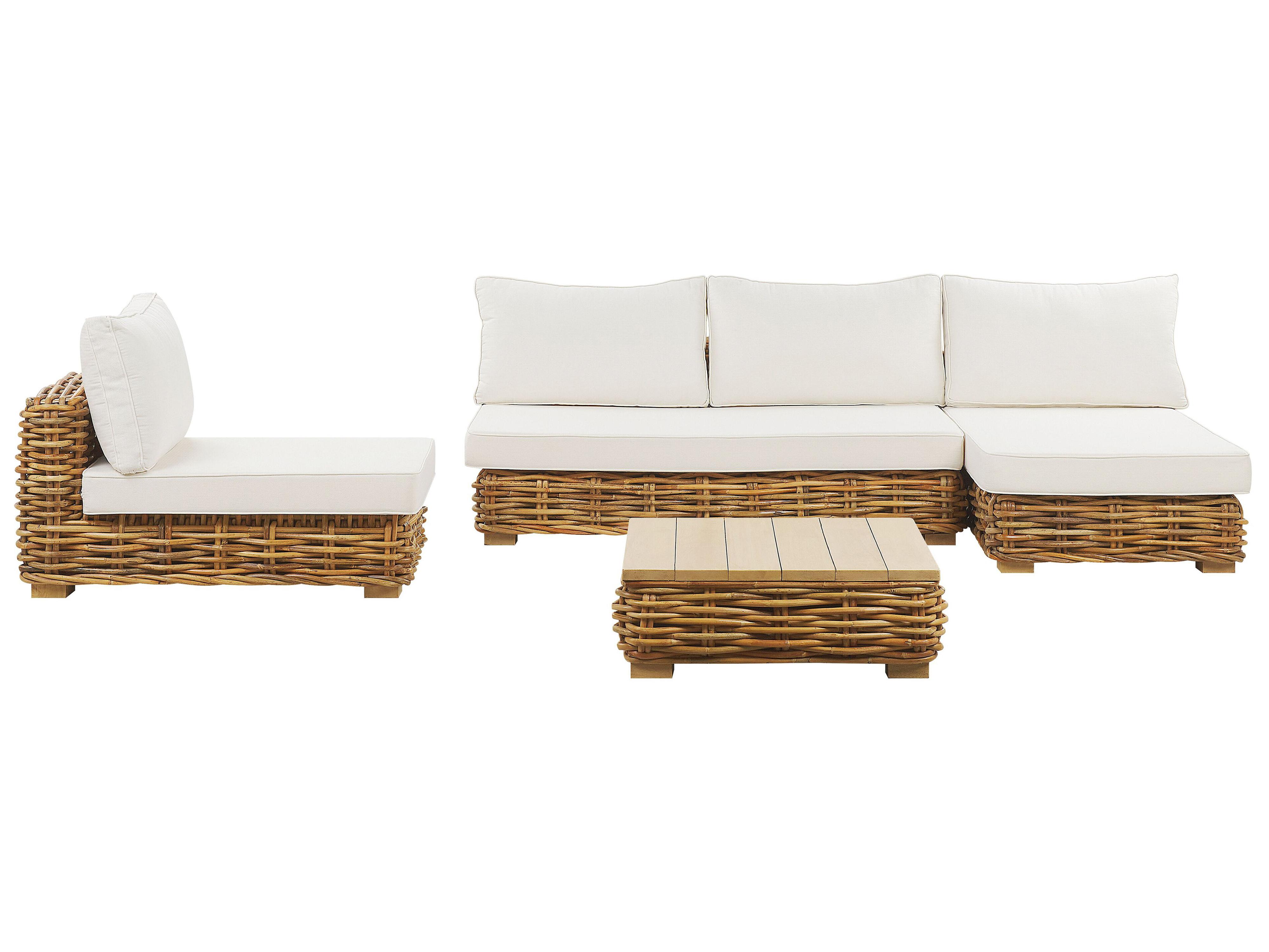 Loungeset met tafel 4-zits VARALLO linkszijdig modulair Rotan Natuurlijk