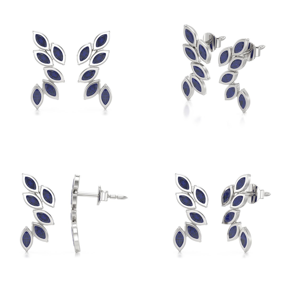 Boucles d'oreilles ADEN Or 585 Blanc et Saphir 1.71grs