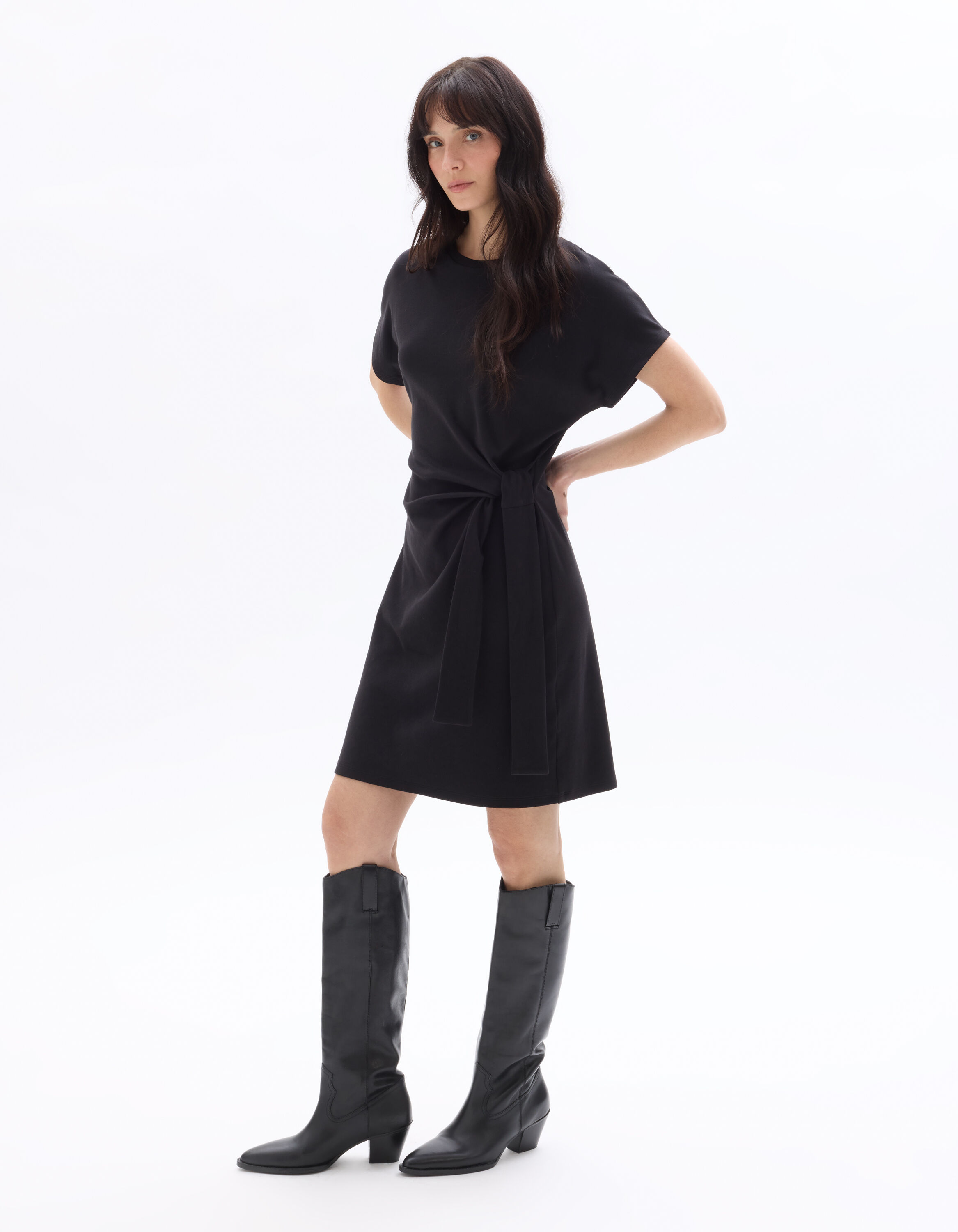 Robe courte nouée en coton - noir