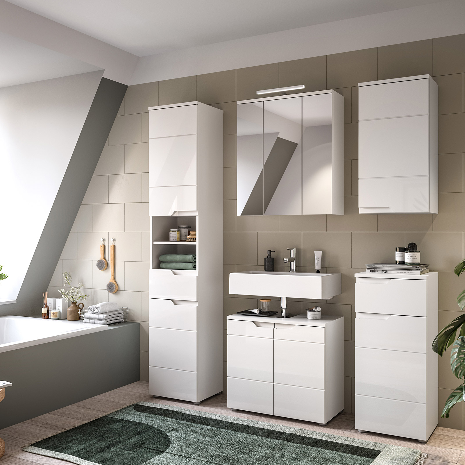 Spiegelschrank HILTON - weiß Hochglanz - 63 cm breit