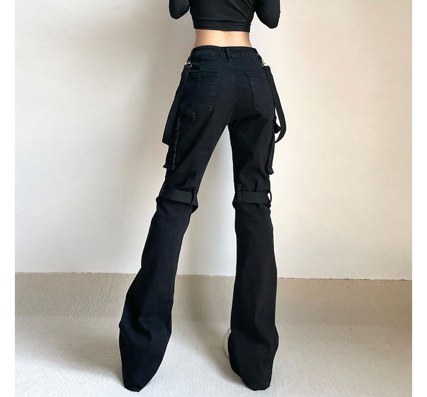 PolkaBella - Low Rise Cross Strap Bootcut Cargo Jeans