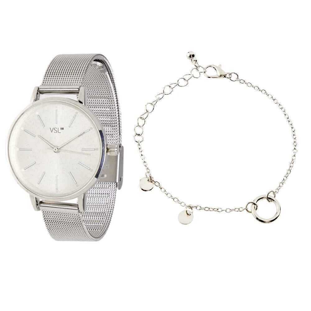 Ensemble montre et bracelet femme argenté