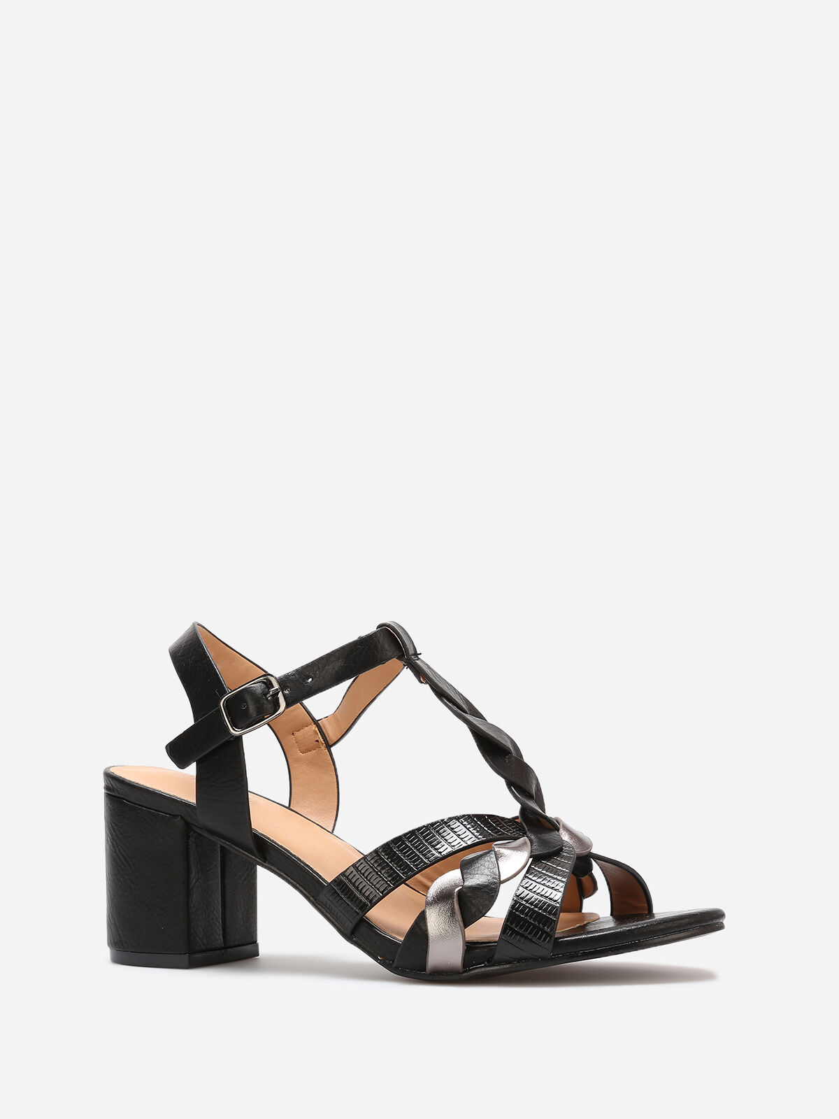Sandales à brides tressées en T- Noir