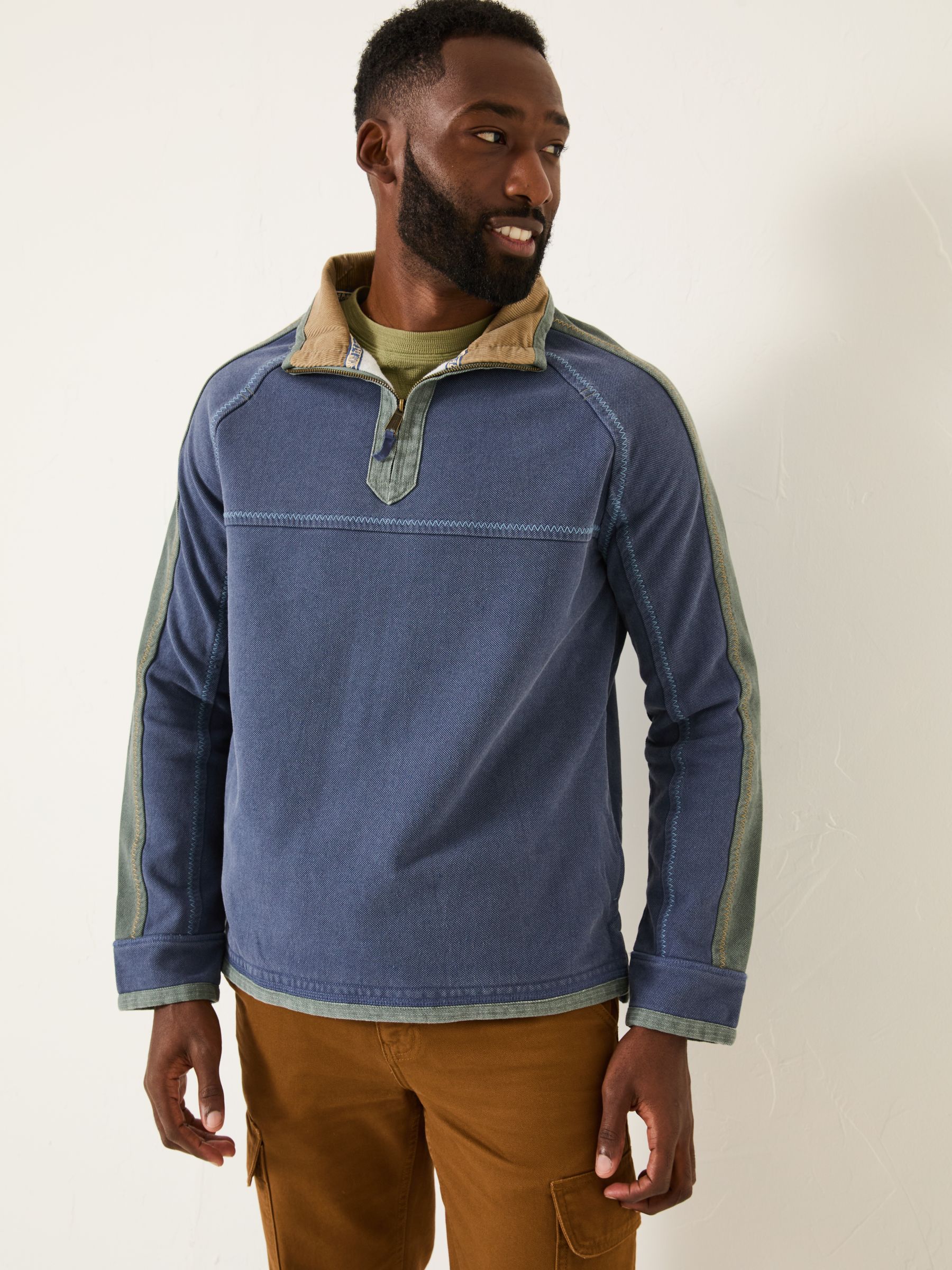 FatFace Airlie sweater met inzetstuk en korte rits van 100% katoen