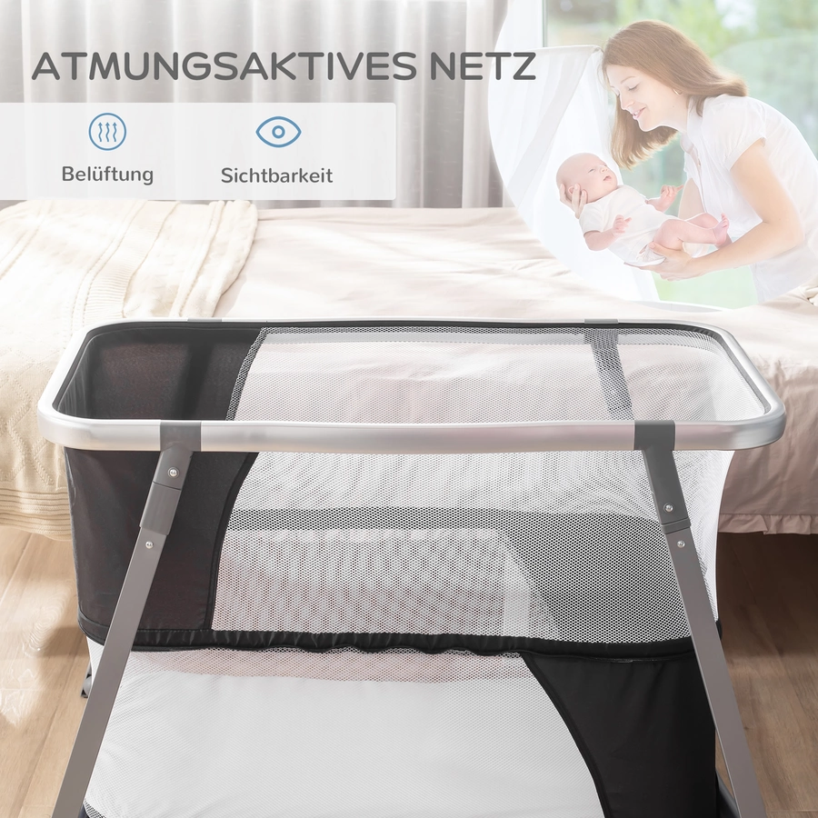 HOMCOM Kinderreisebett mit Schaukelmodus grau, schwarz