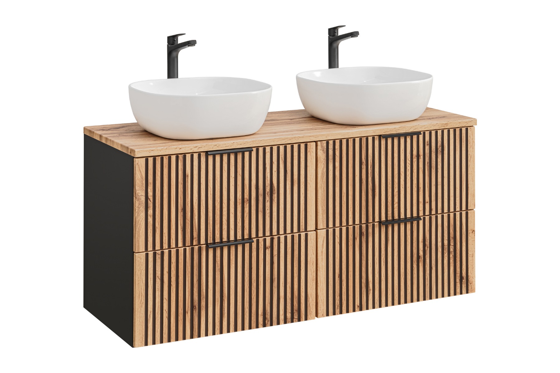 Comad Xilo Black Wotan FSC badkamermeubel 120cm met twee waskommen zwart/eiken