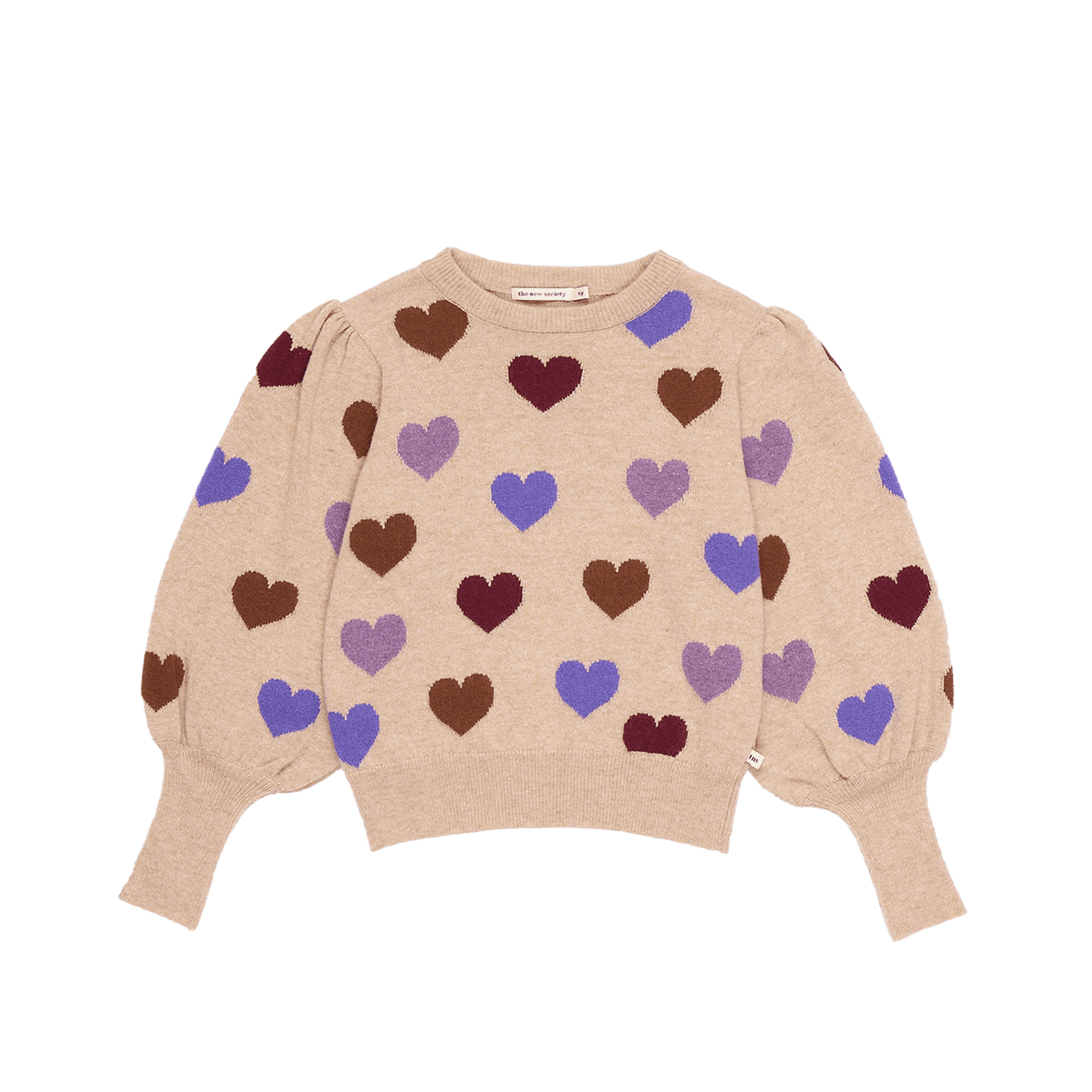Pull col rond jacquard en laine mélangée| Beige