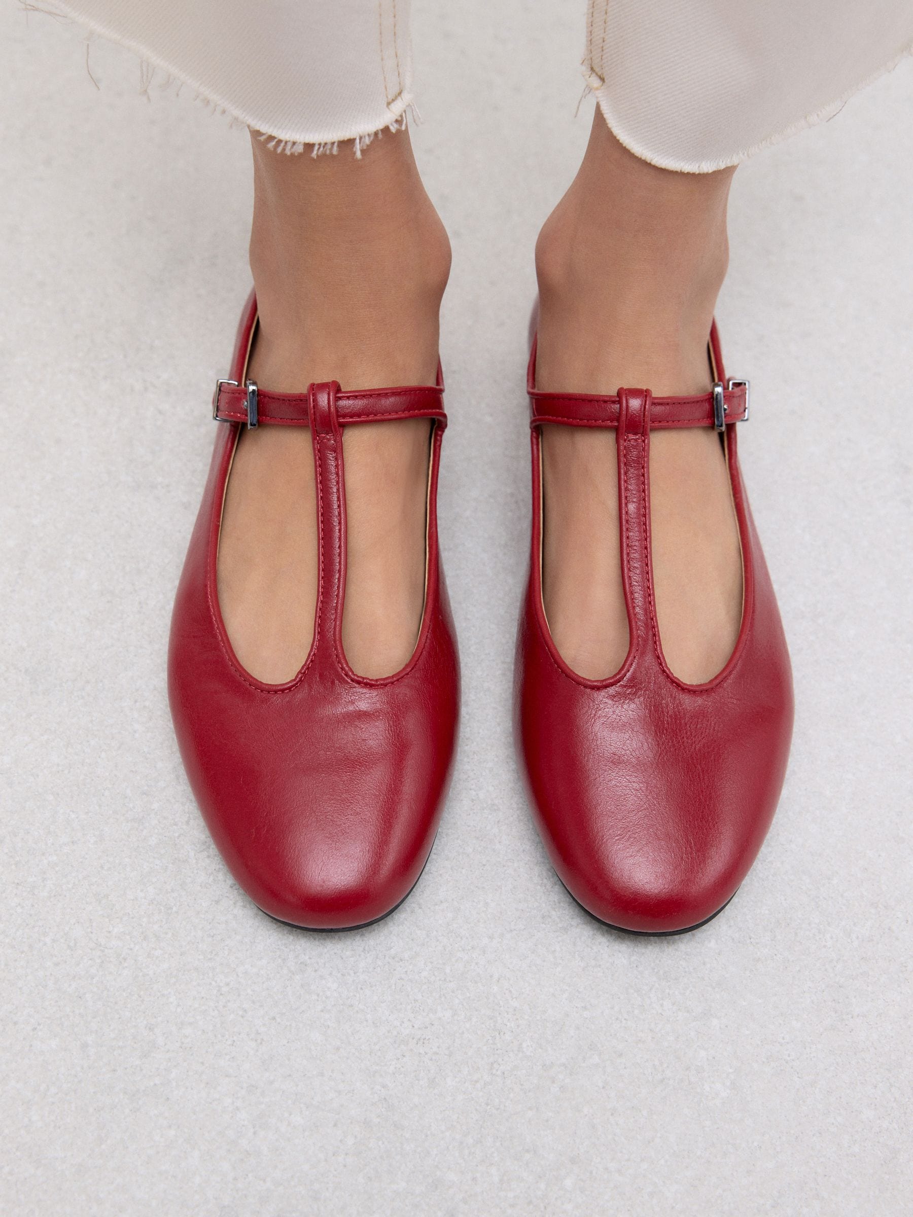 Rood - Forever Comfort® leren T-Bar Mary Jane-schoenen