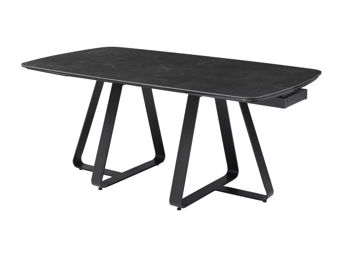 Table à manger extensible 6 à 10 personnes en verre trempé et céramique - Effet marbre noir - MARDONA
