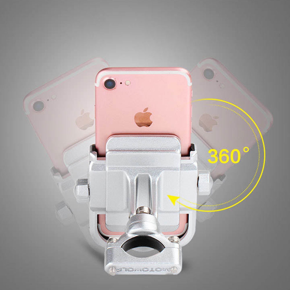 Universal Fahrrad Velo Motorrad Aluminium Halterung Handy / Smartphone 360° (5.5-10cm) - Silber