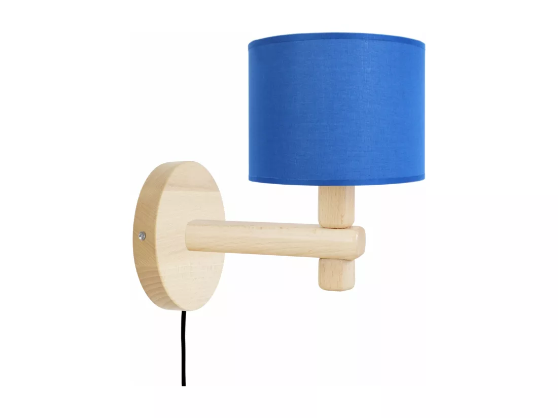 Applique abat-jour bleu bois naturel 21cm.
