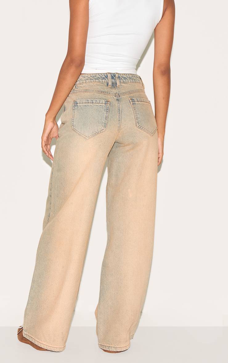 Sable Jean Large À Taille Asymétrique Effet Délavé