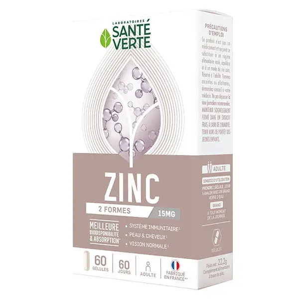 Santé Verte Expert Ingredientes Zinco 2 formas