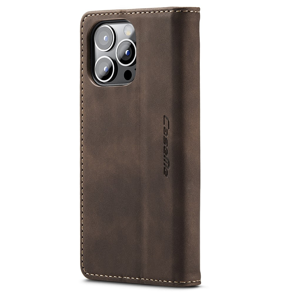 iPhone 15 Pro Leder Tasche Flip Wallet Etui mit Kartenfächern - Dunkelbraun