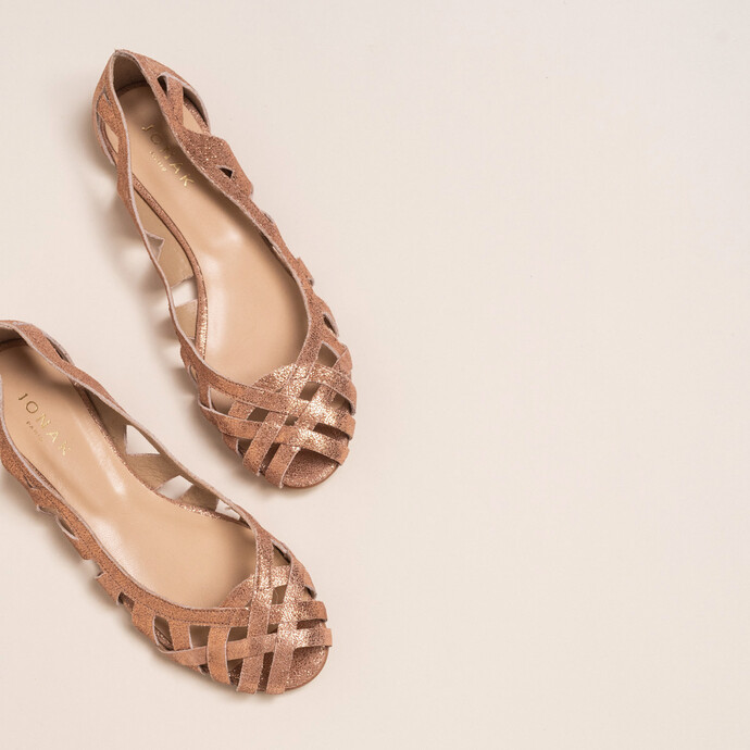 Ballerines ajourées  en croûte laminée cuivre