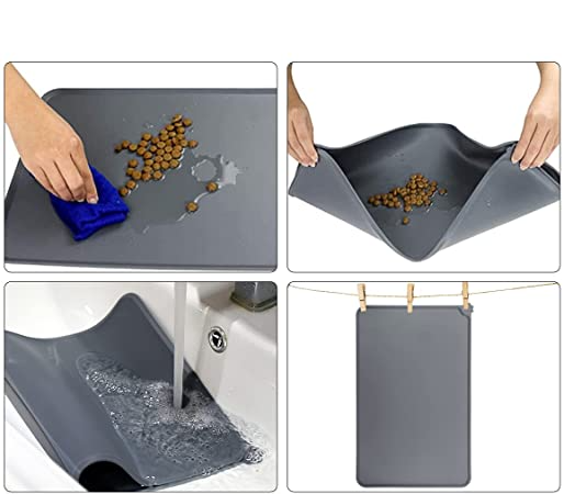 (48x30cm) Silikon Futternapf Unterlage Rutschfeste Haustier Futtermatte - Grau
