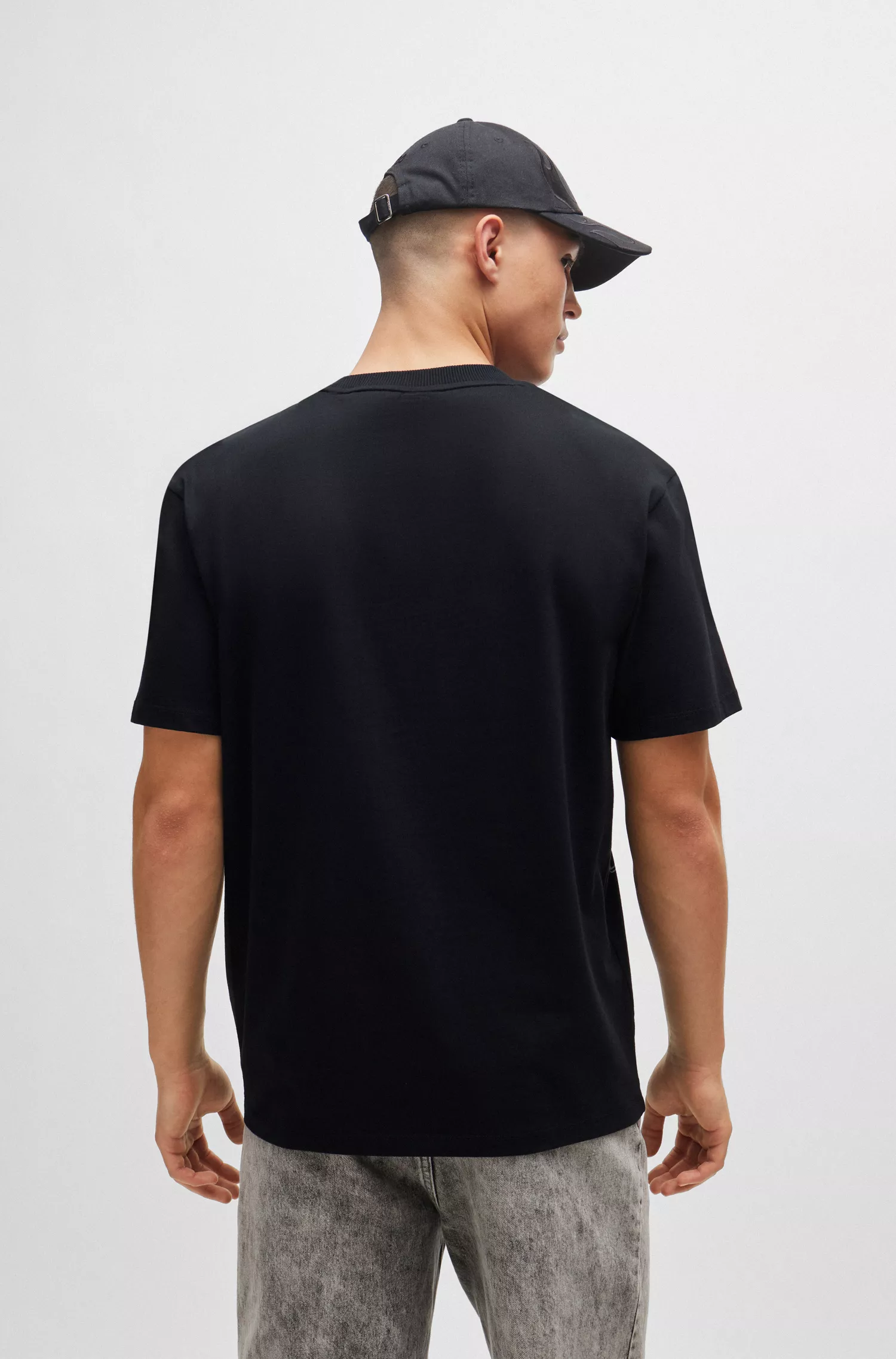 Camiseta HUGO vermelha de modelagem relaxada em malha de algodão com estampa sazonal.