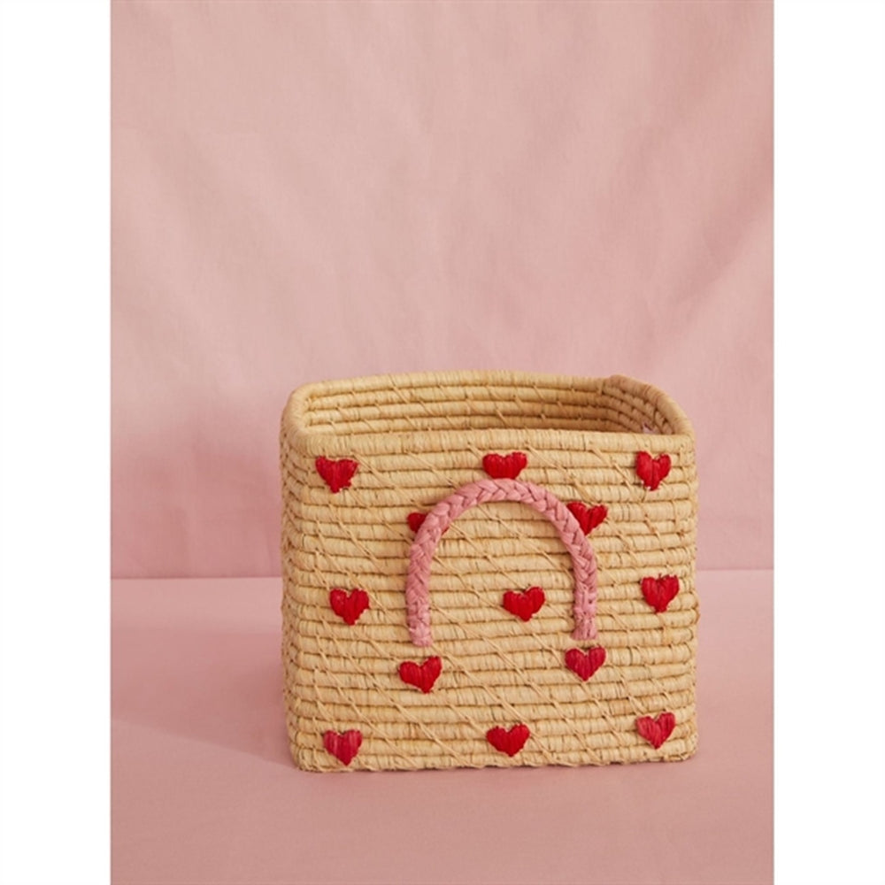 Hearts Firkantet Raffia Kurv - Rice → Luksusbaby.dk