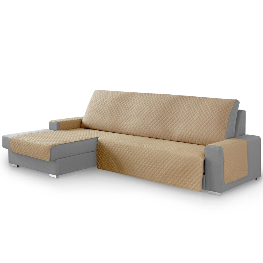 Capa para sofá Vipalia com estampa de diamante. Bege. Chaise longue à esquerda, 240 cm.