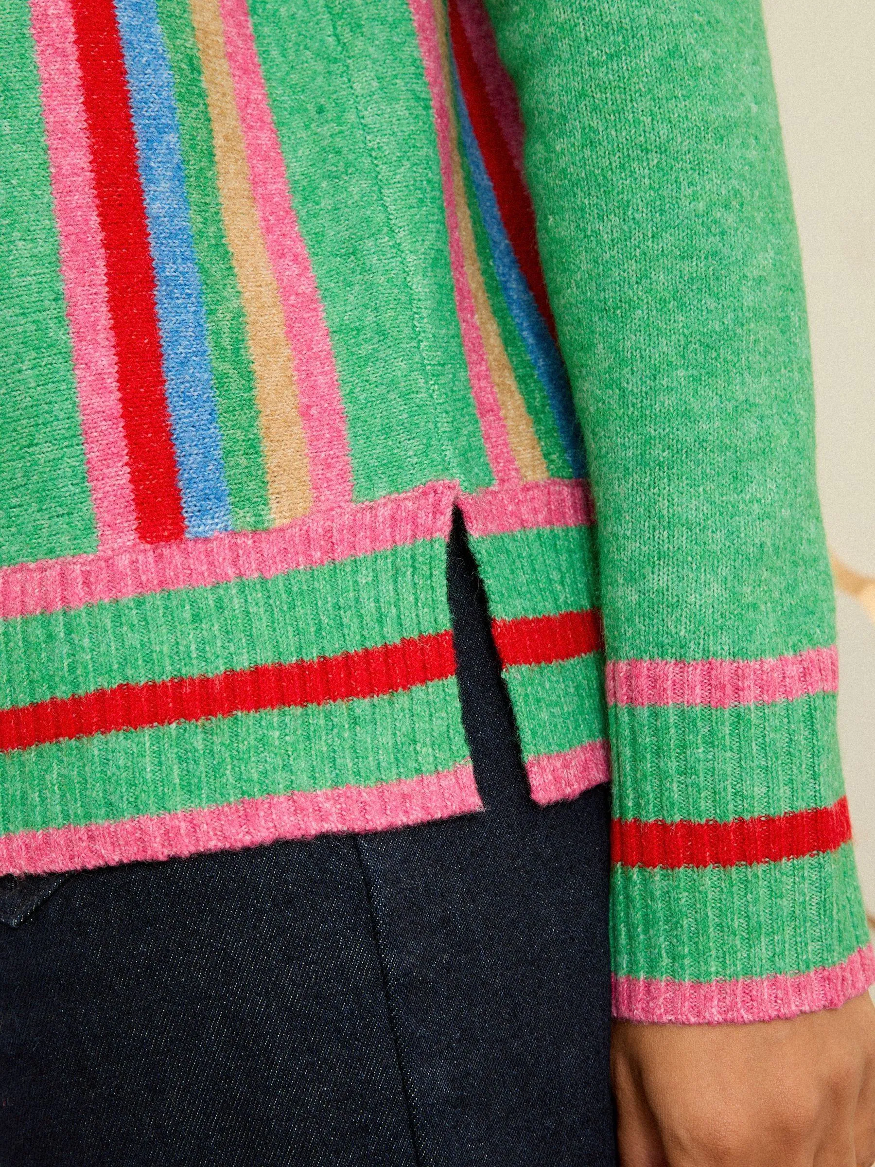 Groen met regenboogstreep aan de zijkant - Love & Roses gebreide trui met ronde hals