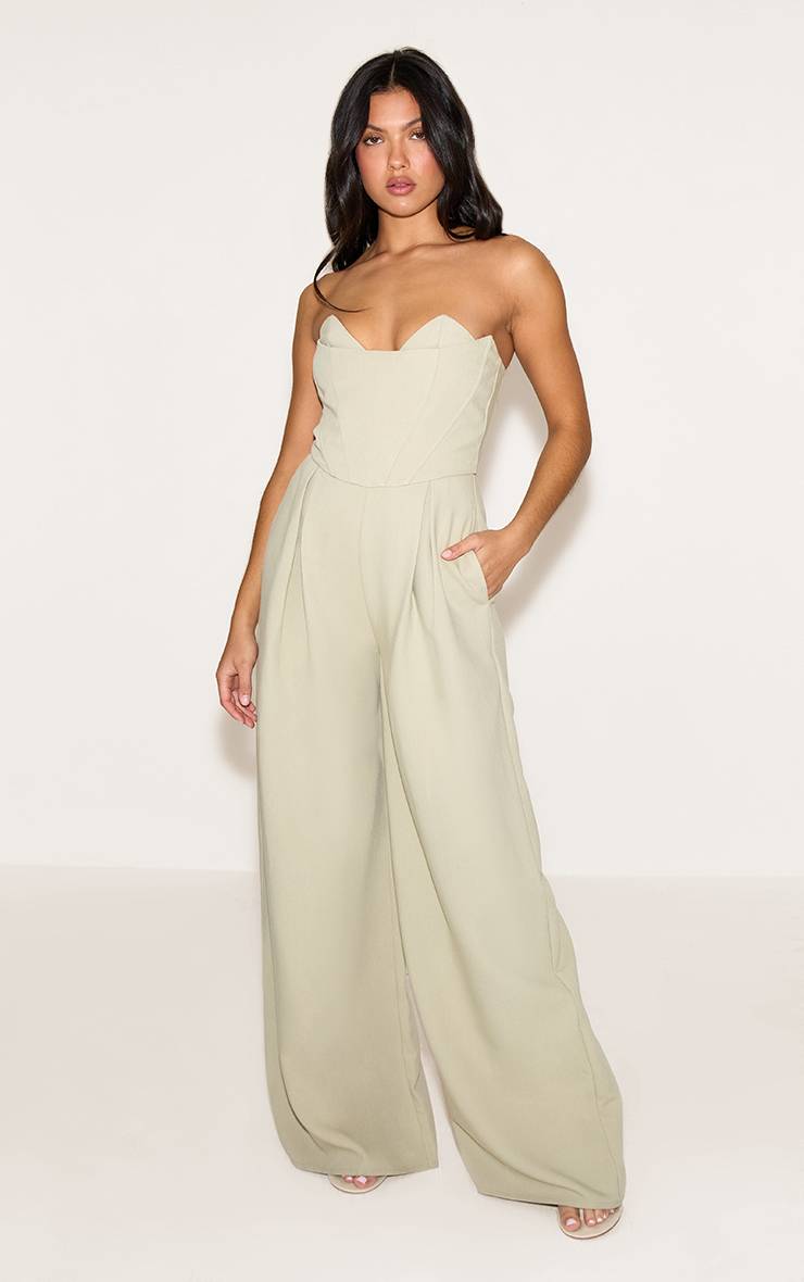 Vert Sauge Combinaison Pantalon Large Ajustée PLT Label Avec Détail Bustier Corset