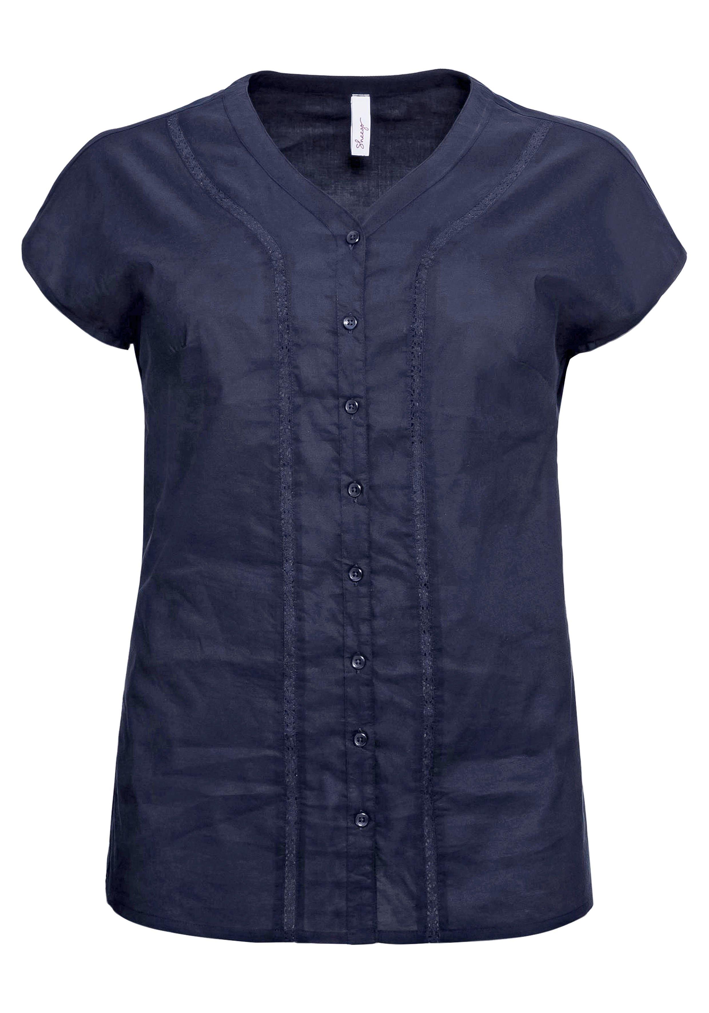 Bluse mit Spitze und V-Ausschnitt, aus Baumwolle