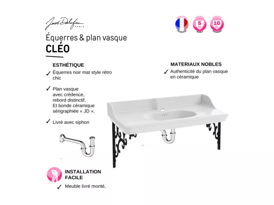 Pack plan vasque suspendu JACOB DELAFON Cléo 1889 + miroir + colonne droite + siphon chromé
