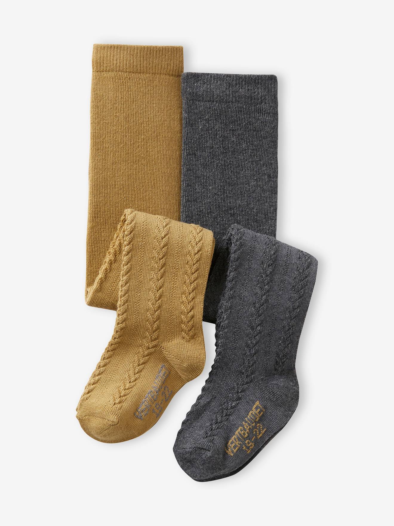 Pacote com 2 pares de meias-calças de tricô bege mesclado para bebê menina.