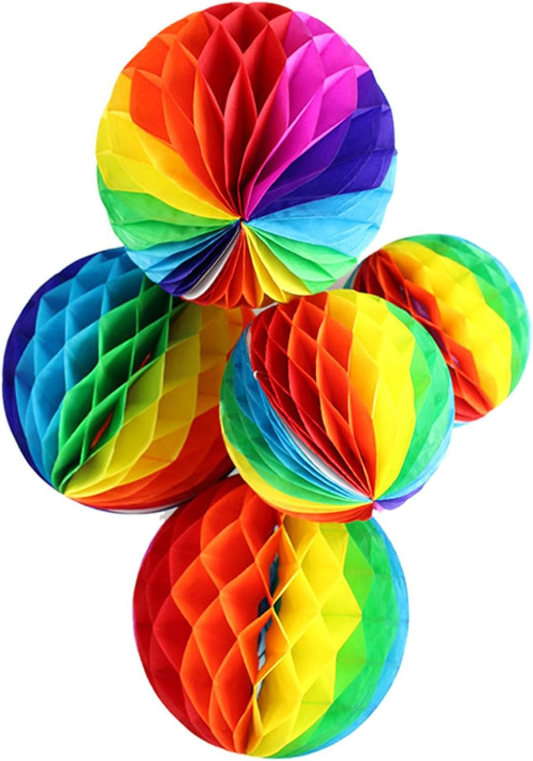 (12-tlg. Set) Papier Lampion Party Deko Wabenkugeln Rainbow Fächer Rosetten für Geburtstage - Regenbogen