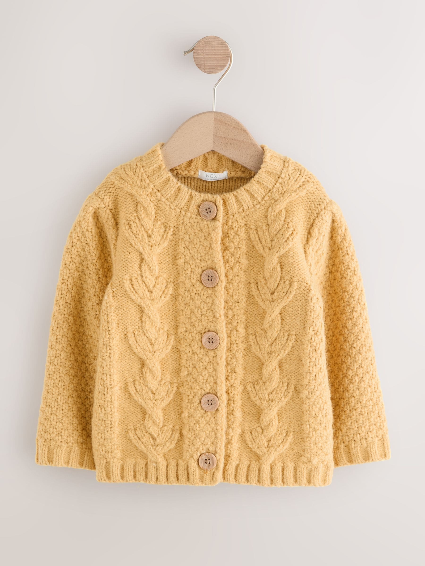 Okergeel - Grofgebreid gebobbeld vest (3 mnd-10 jr)