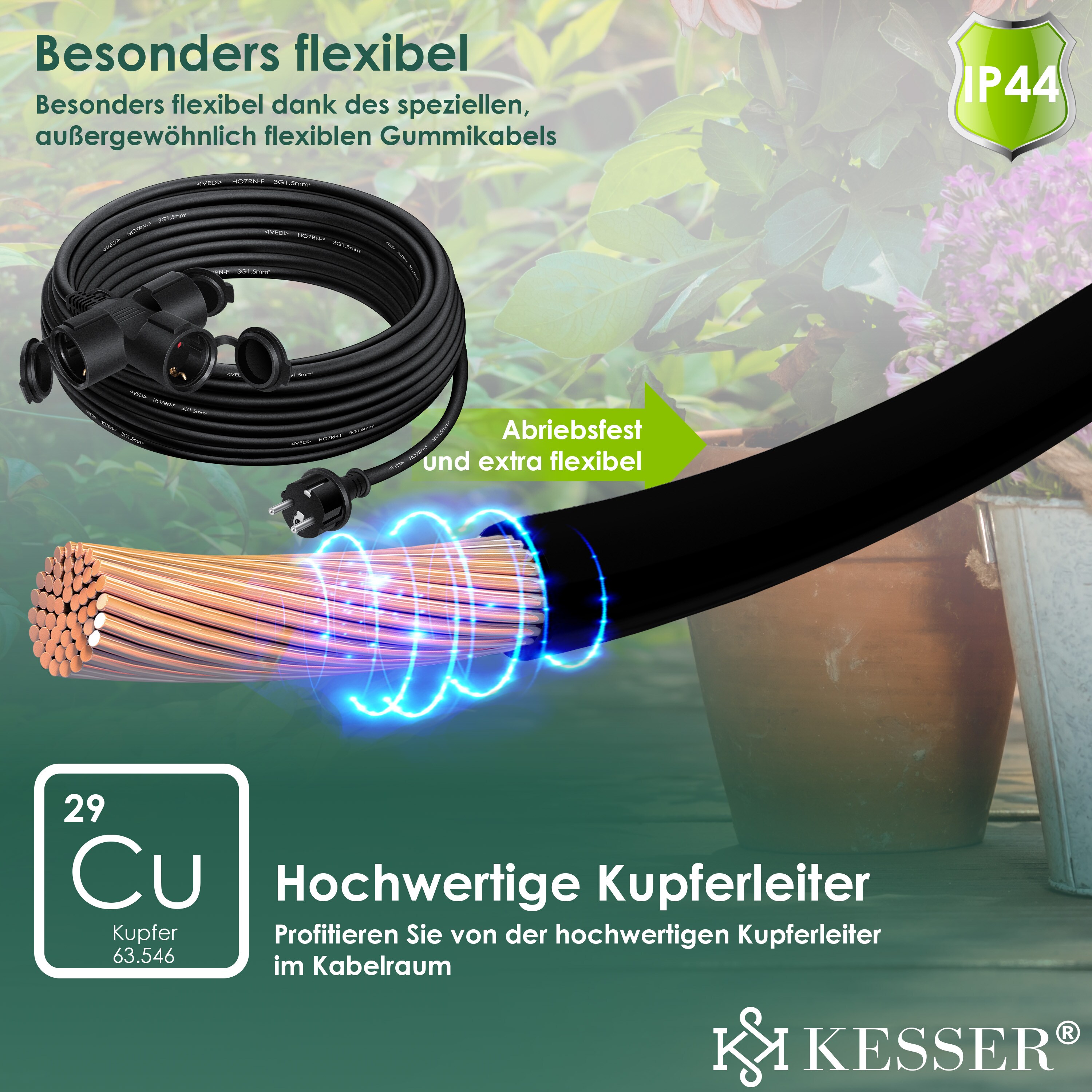 KESSER® Verlängerungskabel mit Schutzkappe Outdoor - für Innenbereich Außenbereich - Verlängerung Stromkabel – 230 V IP44 - Schutzkontakt Baustellenkabel Schutzkontaktstecker