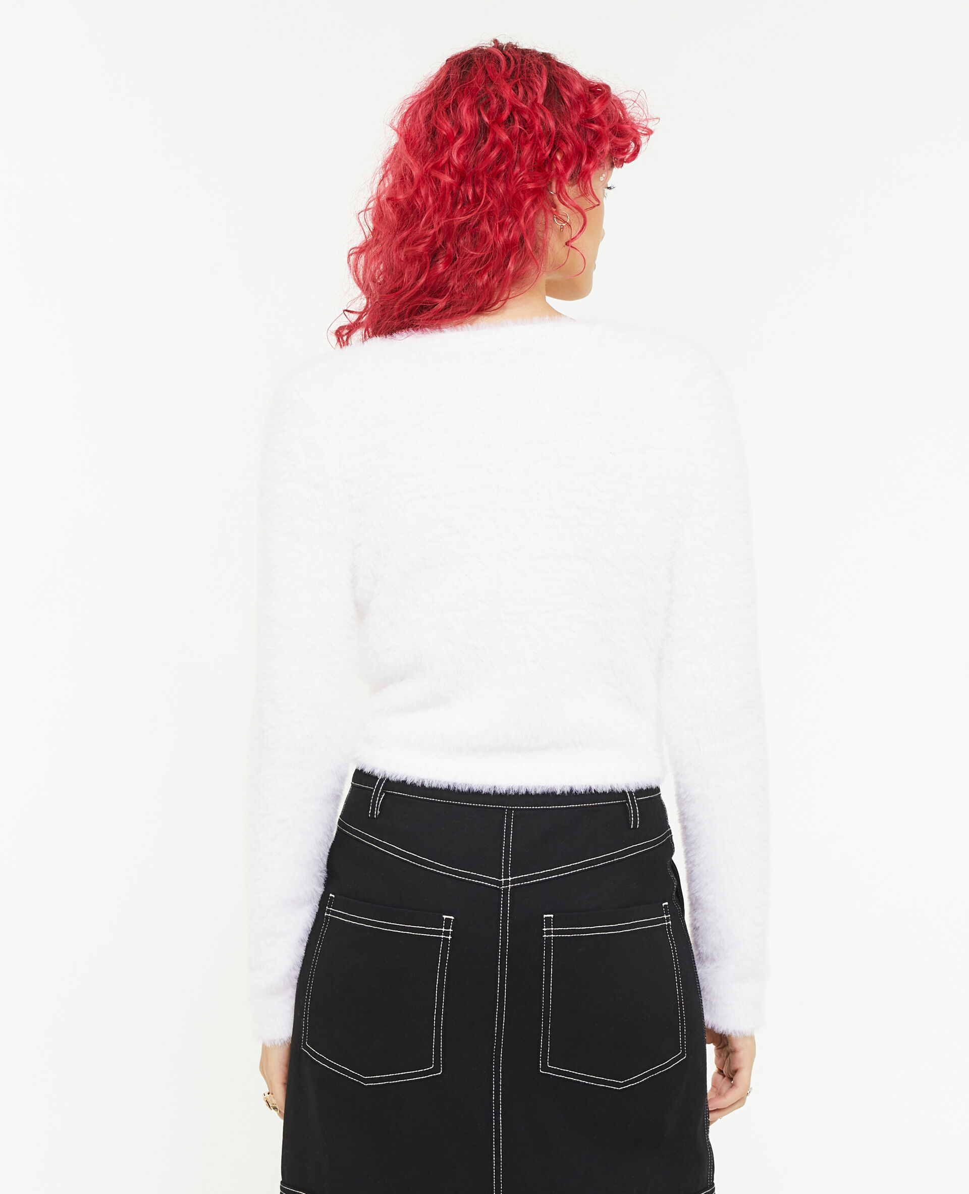 Gilet court en maille poilue - Blanc