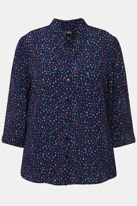 Bluse, Alloverdruck, Stehkragen, 3/4-Arm, Krepp