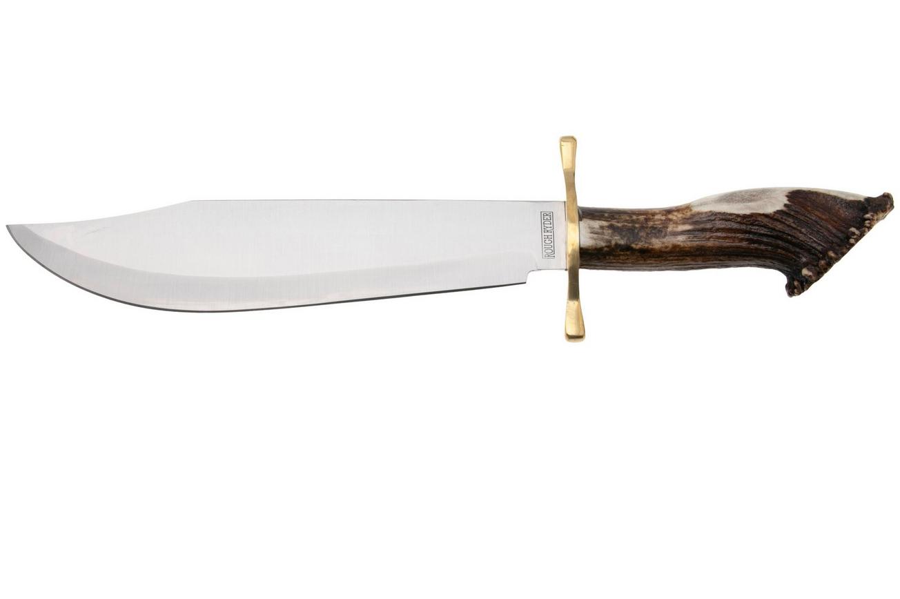 Rough Ryder Crown Stag Bowie RR2590, Satin Stainless, Antler, vaststaand mes